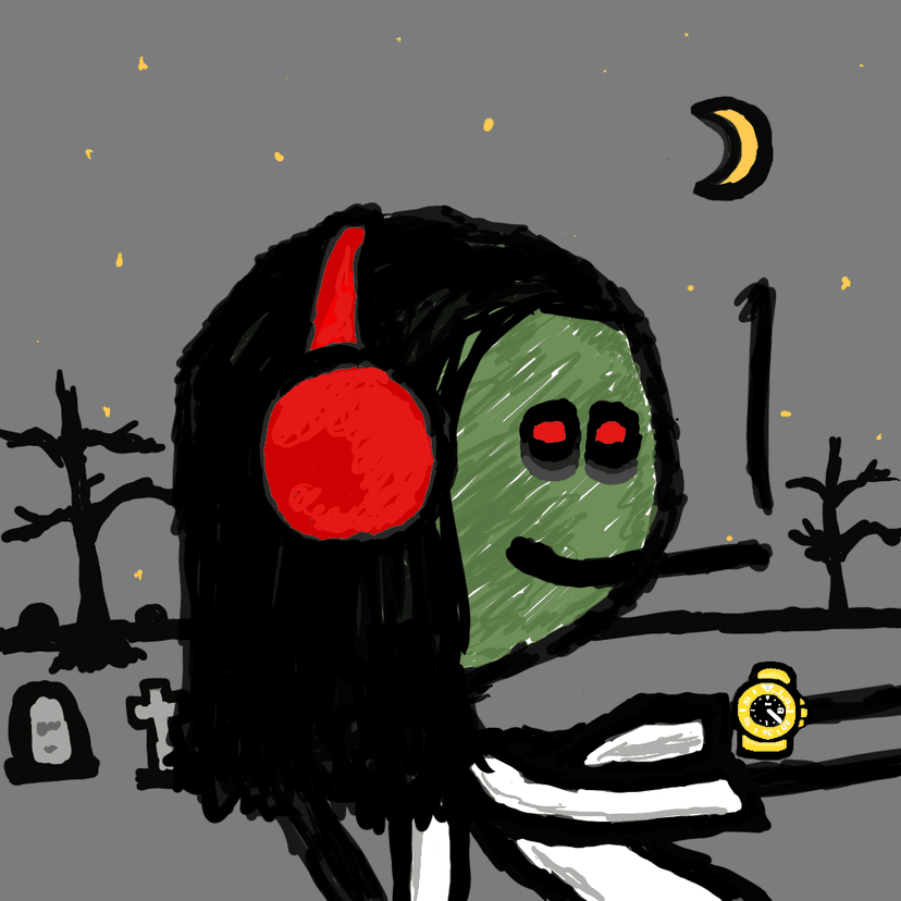 INK MFER zombie with long hair, graveyard